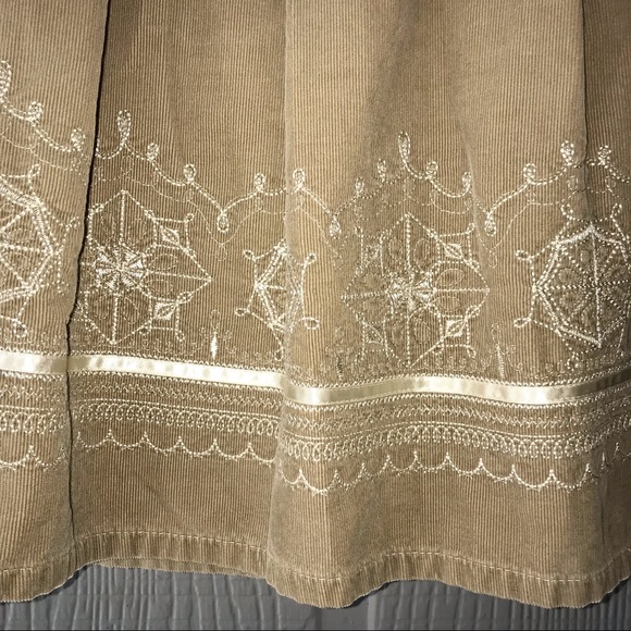 LOFT corduroy skirt with embroidery, tan & cream - Picture 3 of 10